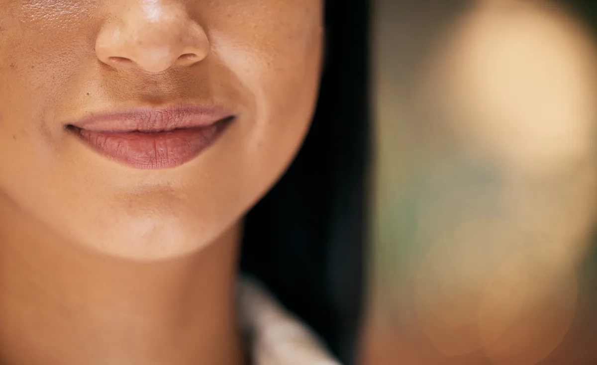 Close-up of natural, unenhanced lips with fine vertical lines